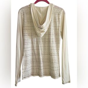 DKNY Jeans Cream Long Sleeve Scoop Neck Logo Hooded Tee Size Medium